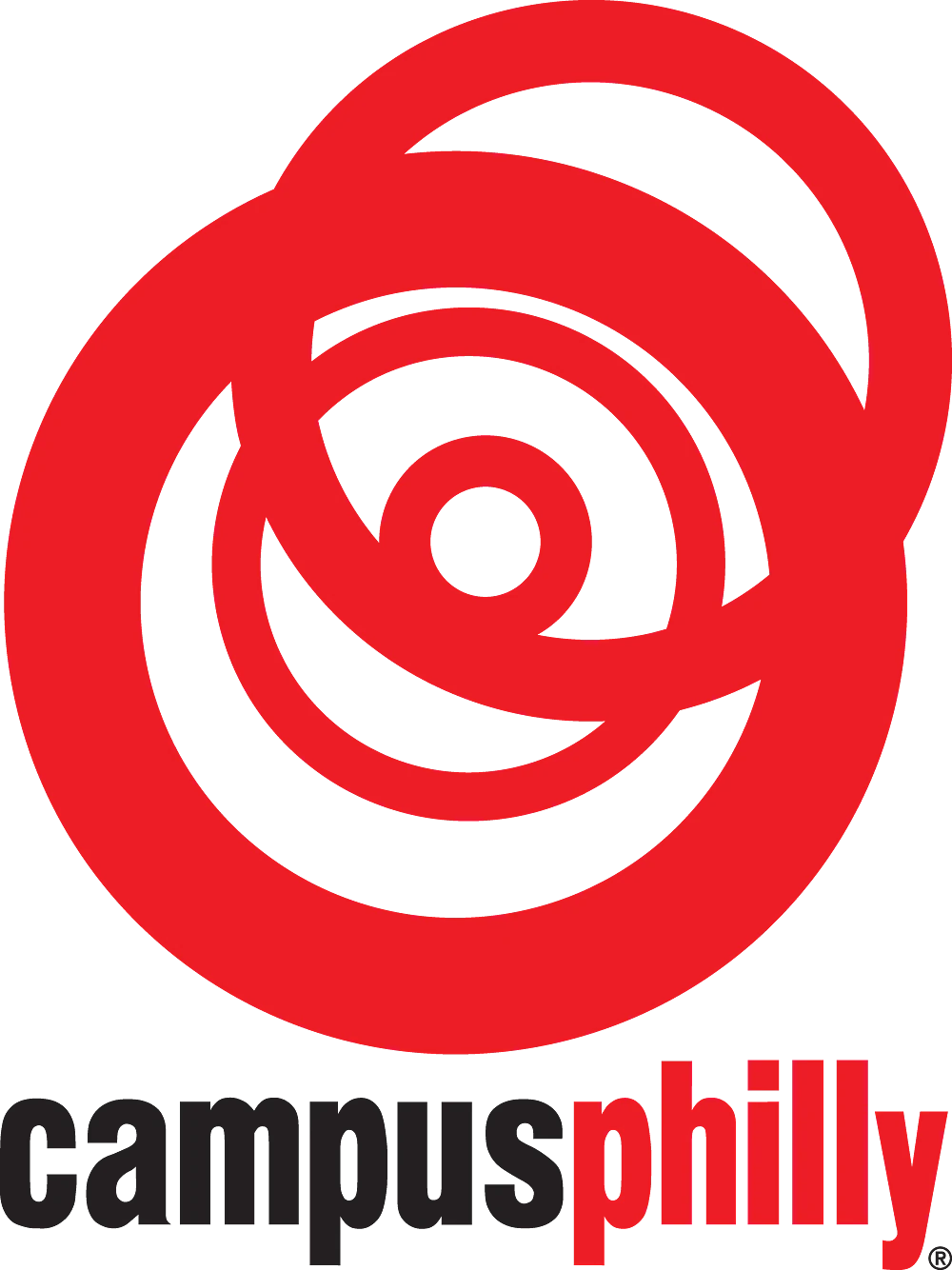 The image features the "campus philly" logo with black and red stylized text and an abstract red circular design above it.